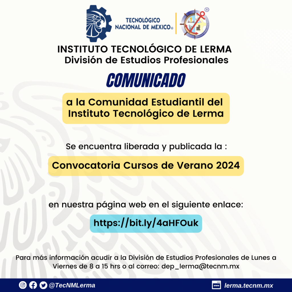 Convocatoria Cursos De Verano Instituto Tecnol Gico De Lerma