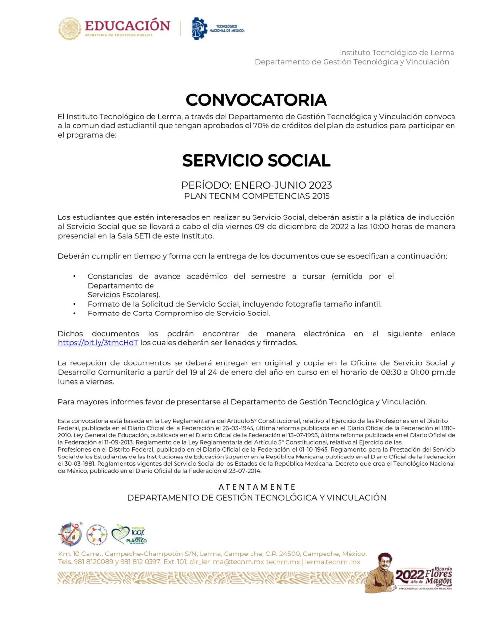 Publicamos la Convocatoria de Servicio Social ENE-JUN 2023, Plan Competencias 2015