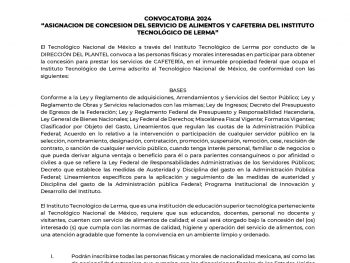 Convocatoria 2024 – Asignación de Concesión del Servicio de Alimentos y Cafetería