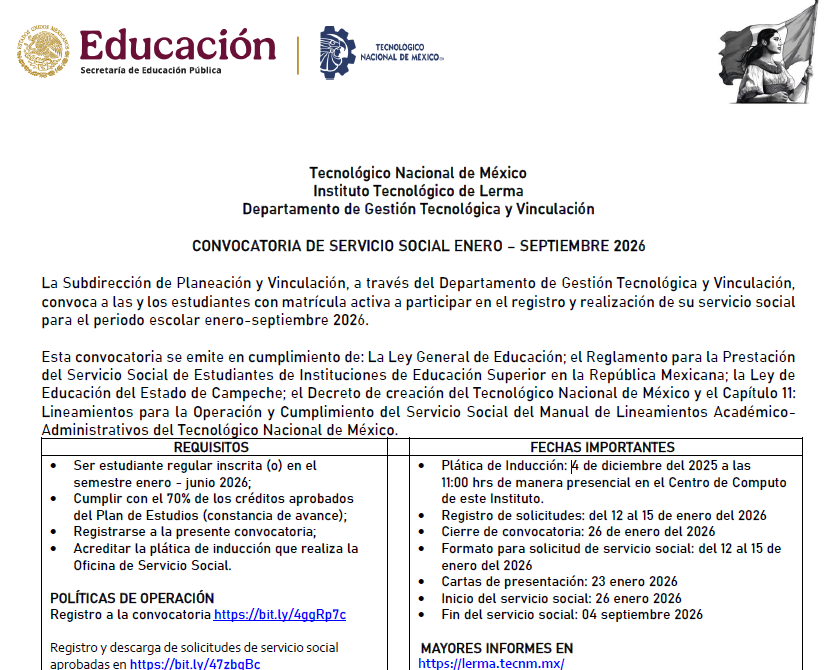 Publicamos la Convocatoria Servicio Social ENE–SEP-2026